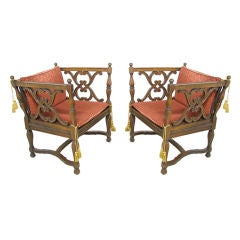 Vintage Pair of Italian Renaissance Revival Arm Chairs
