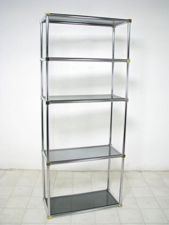 Chrome & Brass Etagere Shelving Unit ca. 1970s