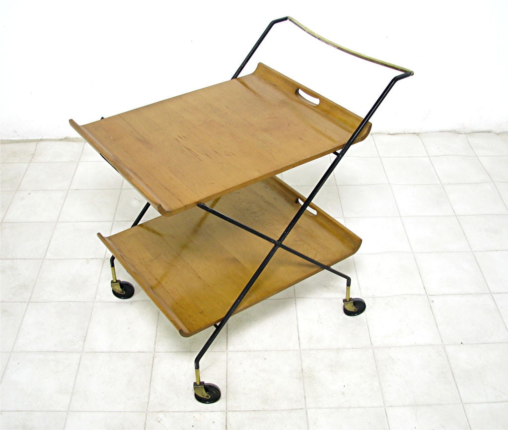 Mid-Century Modern Cocktail Serving Cart w/ Removable Trays