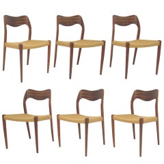 Ensemble de six chaises de salle à manger danoises en palissandre par JL Moller ca. 1960s