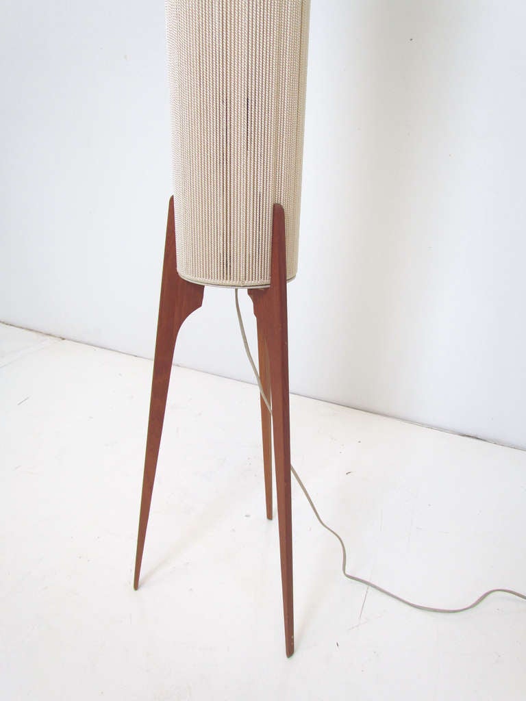 Danish Teak Tripod Floor Lamp ca. 1960s. In Good Condition In Peabody, MA