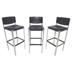 Set of Three Italian Leather Bar Stools by Matteograssi