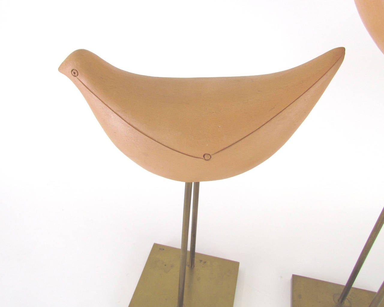 Mid-20th Century Pair of Birds on Brass Stands by Aldo Londi for Bitossi