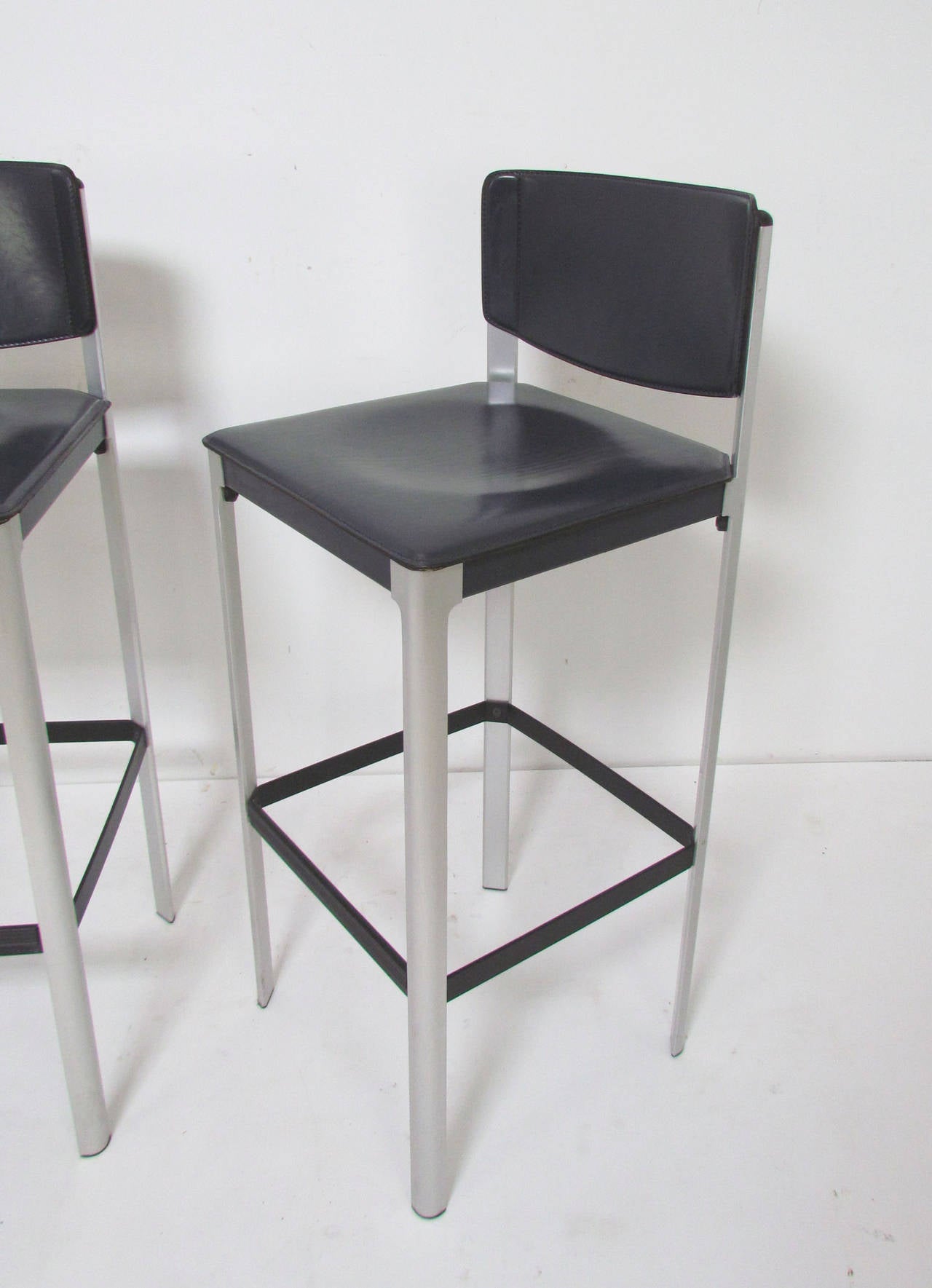 Set of Three Italian Leather Bar Stools by Matteograssi at 1stDibs
