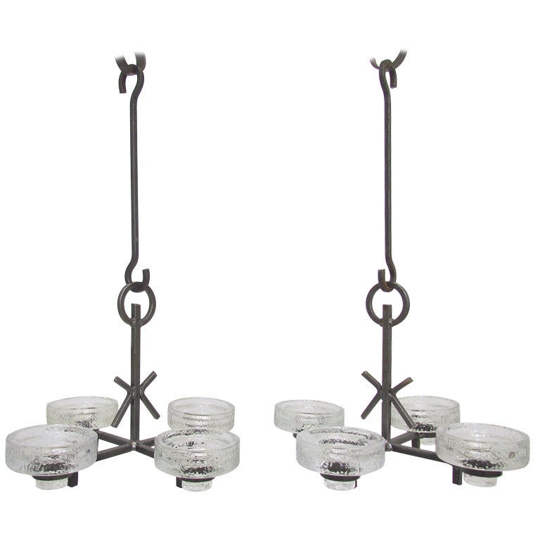 Pair of Four Arm Candelabra Chandeliers by Erik Hoglund, ca. 1960s at