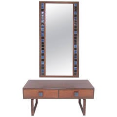 Vintage Danish Rosewood Low Chest and Tiled Mirror