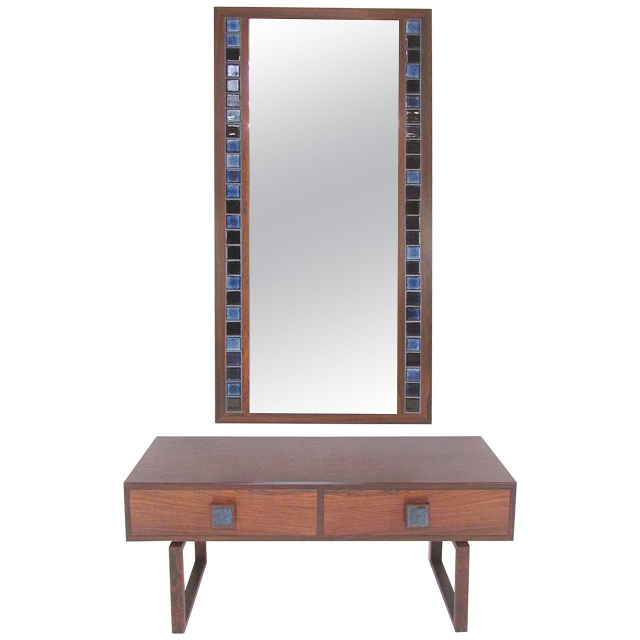 Danish Rosewood Low Chest and Tiled Mirror