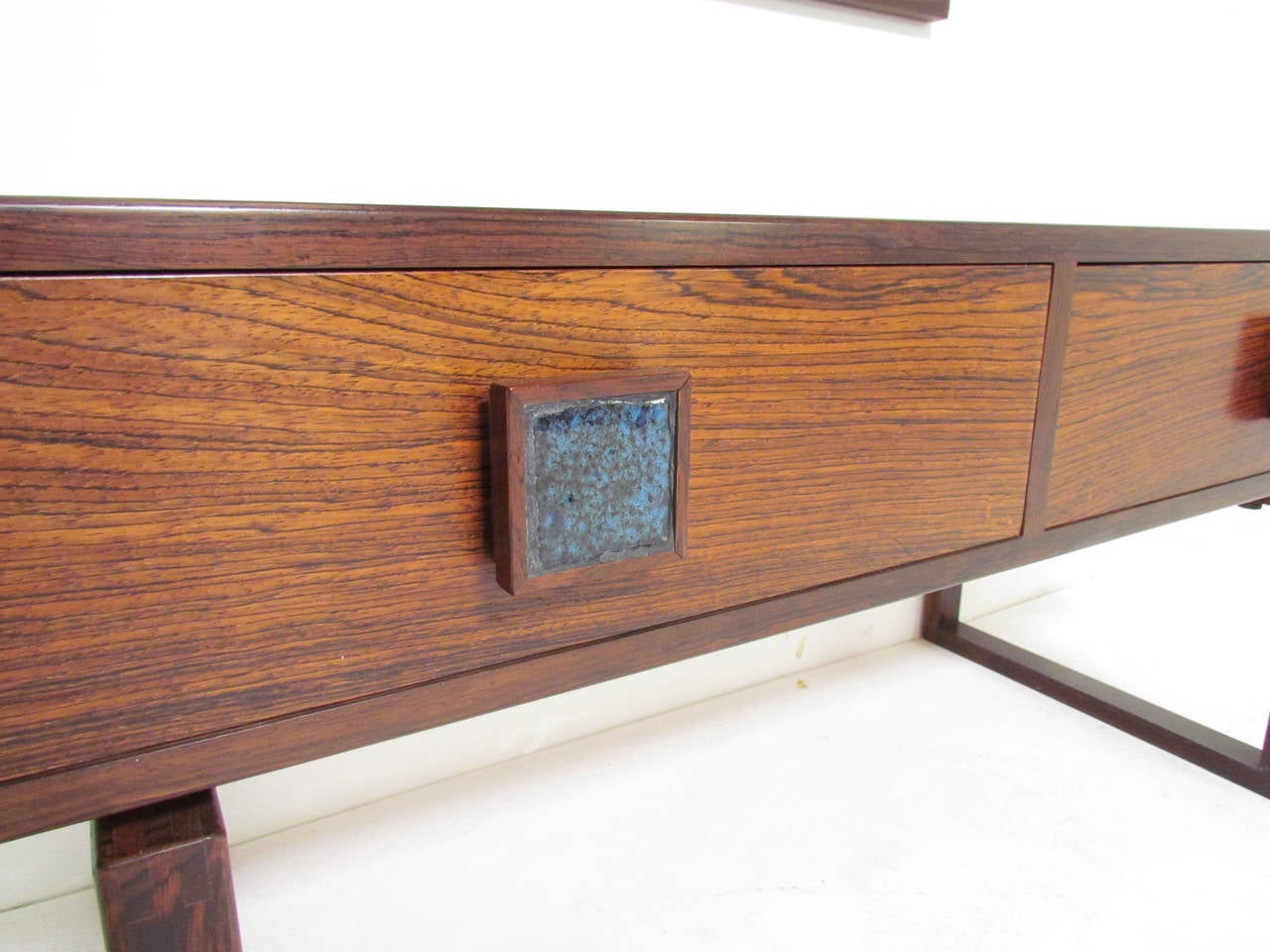 Mid-20th Century Danish Rosewood Low Chest and Tiled Mirror