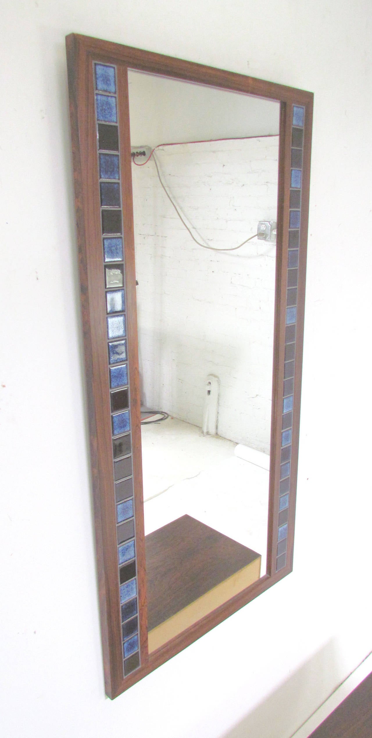 Danish Rosewood Low Chest and Tiled Mirror 1
