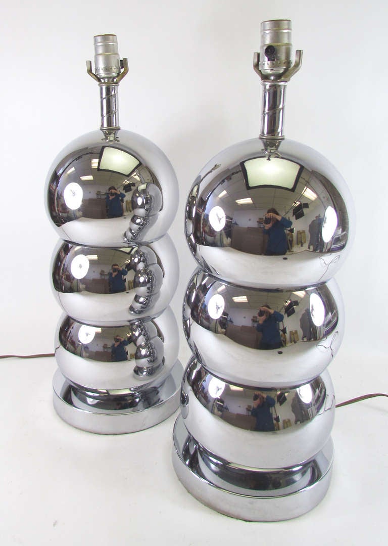 Pair of Chrome Ball Laurel Lamps ca. 1960s