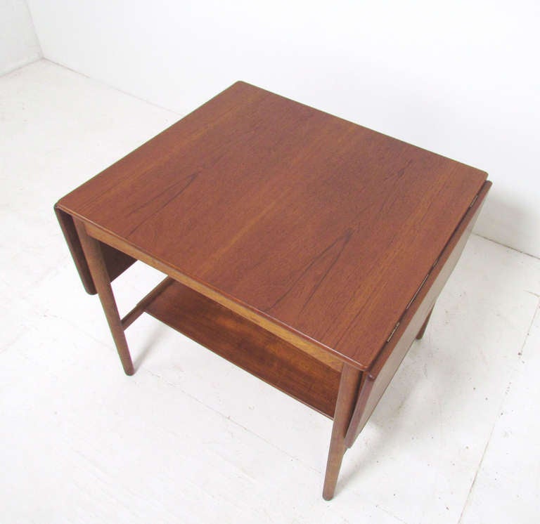 Scandinavian Modern Danish Teak Drop Leaf Side Table by Hans Wegner for Andreas Tuck