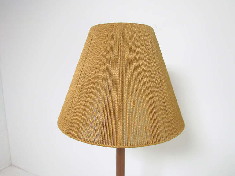 Swedish Danish Modern Teak Floor Lamp with Jute Cord Shade ca. 1960s