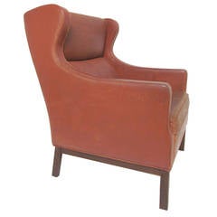 Danish Wingback Leather Lounge Chair in the Manner of Børge Mogensen