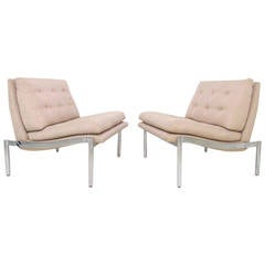 Pair of Slipper Lounge Chairs in Brushed Aluminum in the style of Harvey Probber