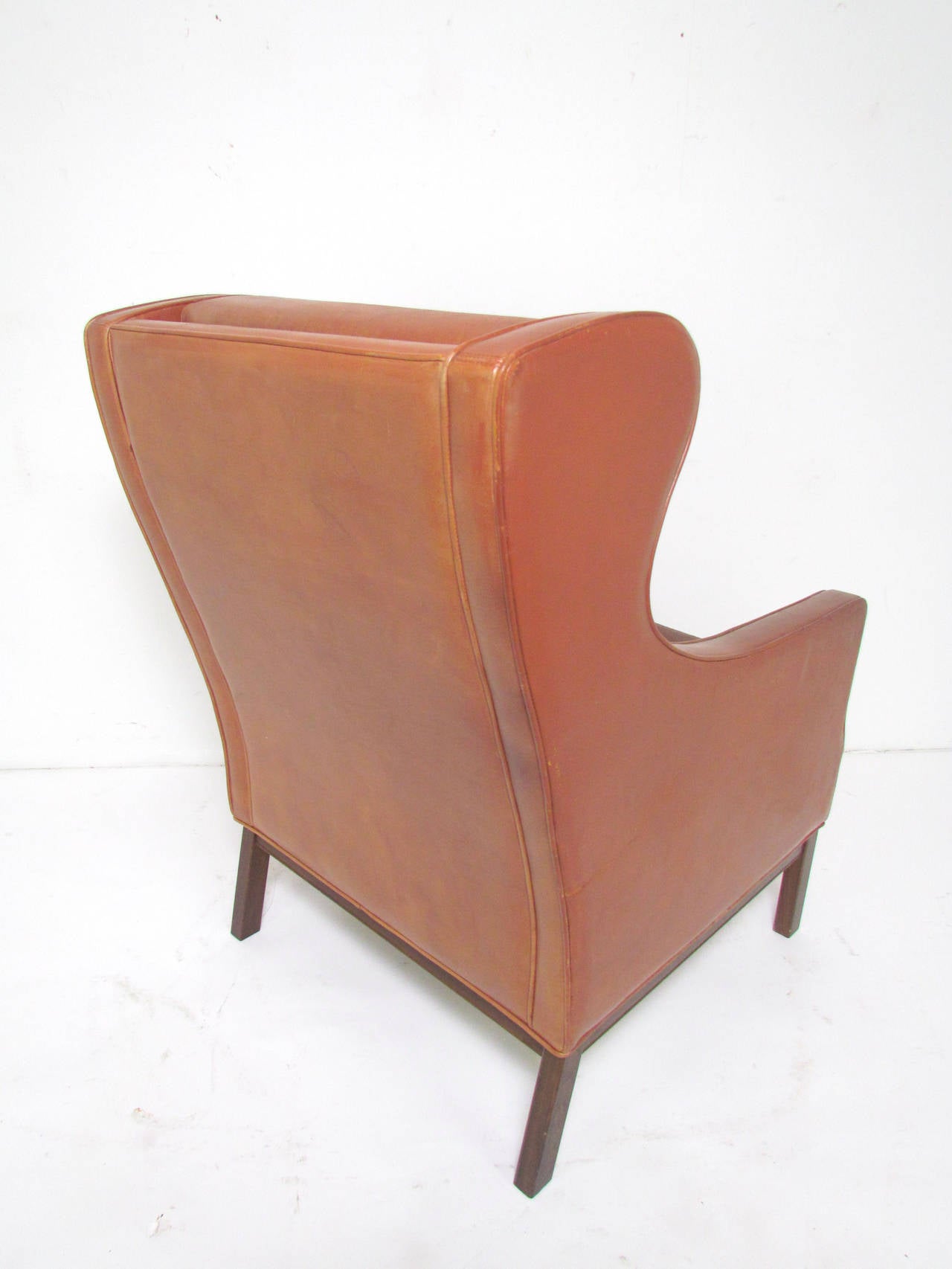 Scandinavian Modern Danish Wingback Leather Lounge Chair in the Manner of Børge Mogensen