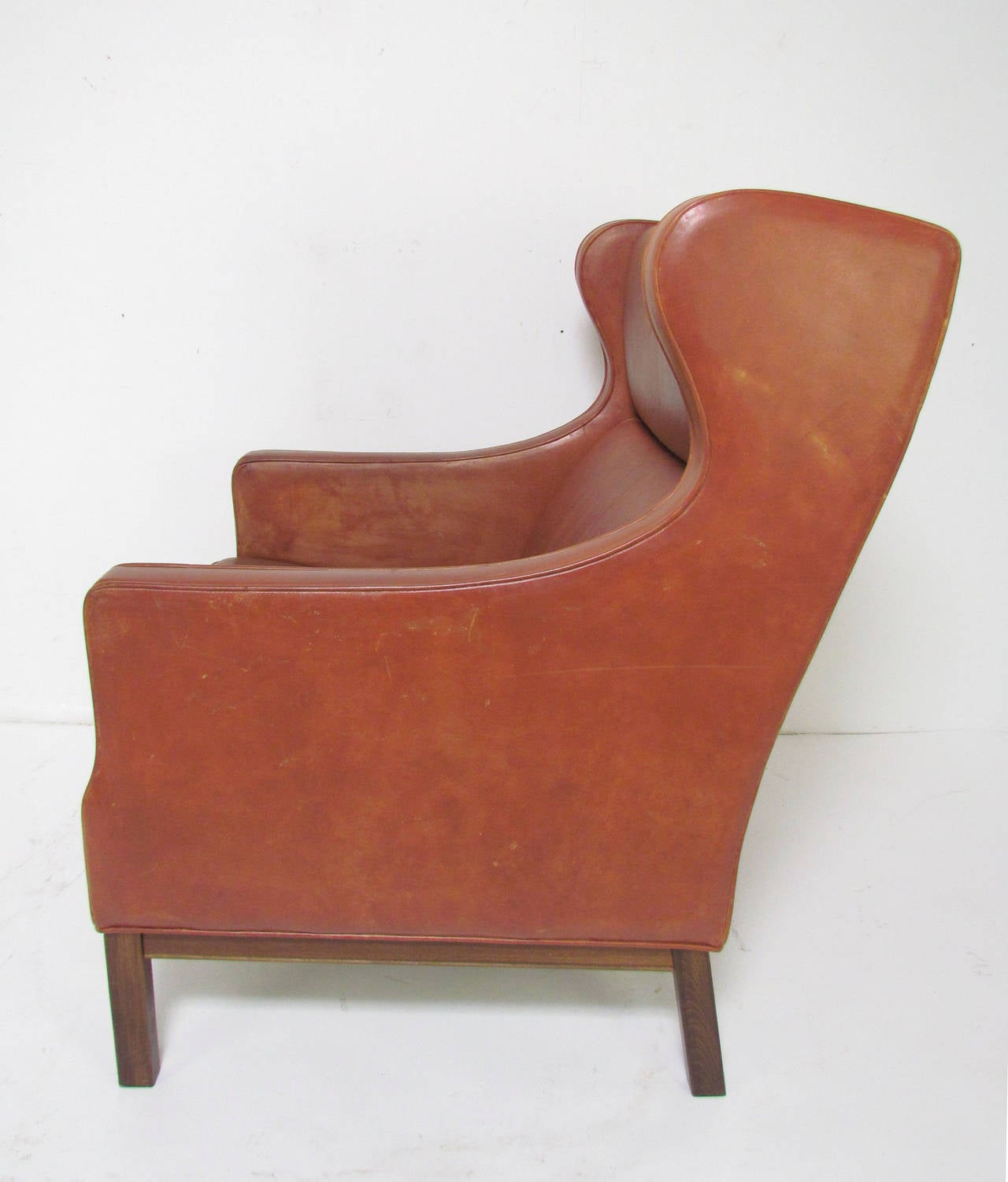 Mid-20th Century Danish Wingback Leather Lounge Chair in the Manner of Børge Mogensen