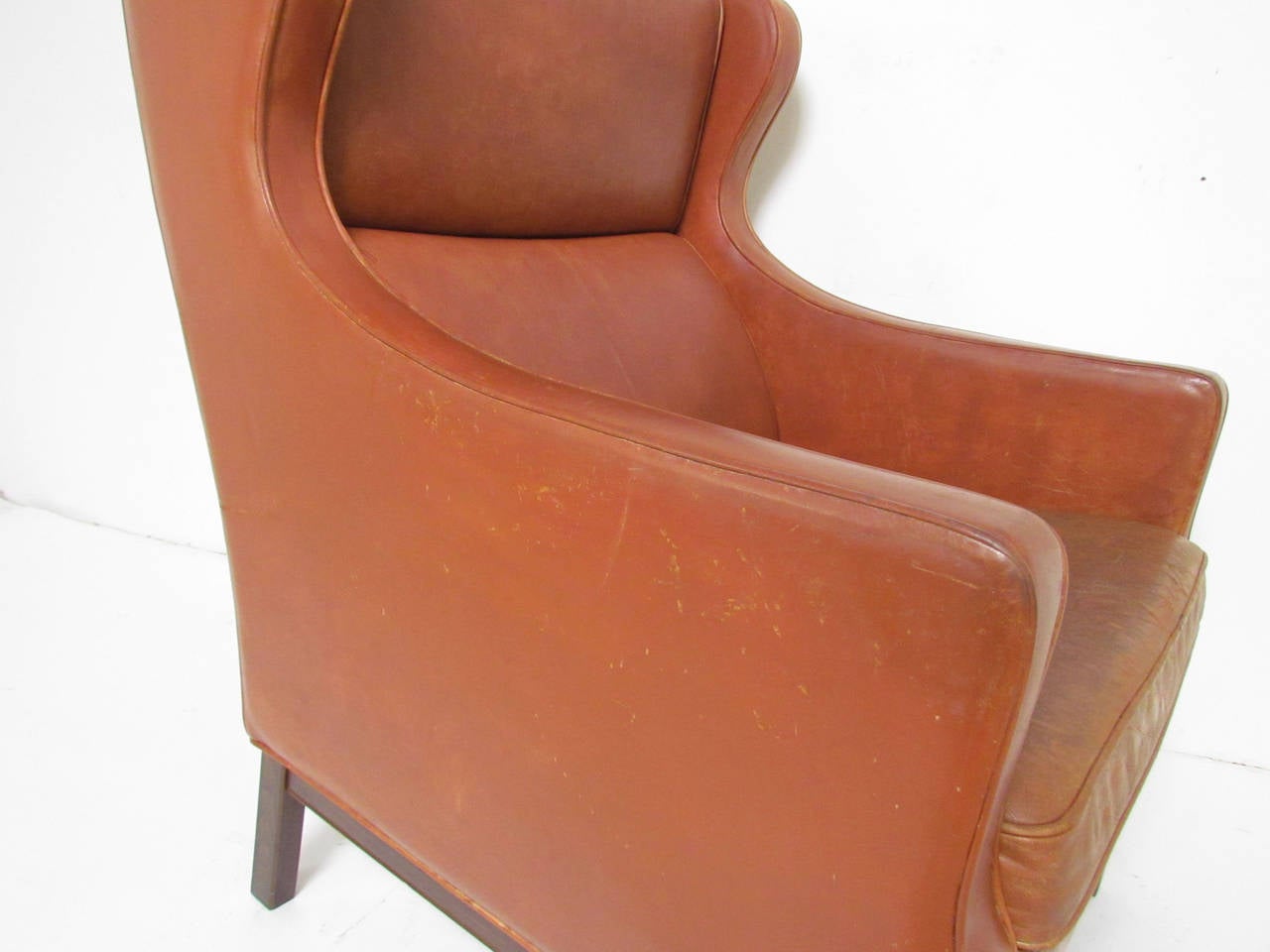 Danish Wingback Leather Lounge Chair in the Manner of Børge Mogensen 2