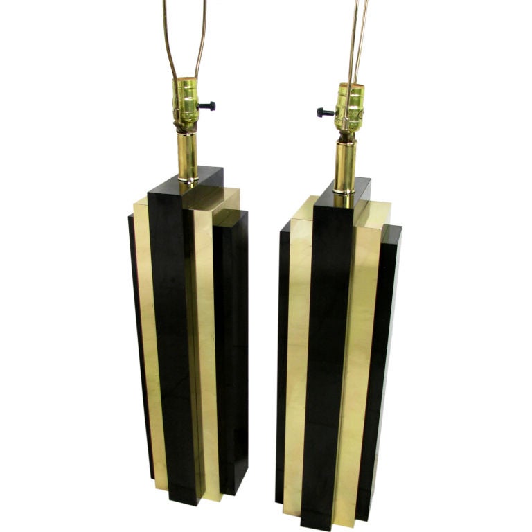 Pair of Deco Inspired Skyscraper Table Lamps ca. 1970s