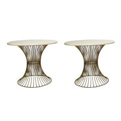 Used Pair of Basket Form Metal Work End Tables in Brass Finish