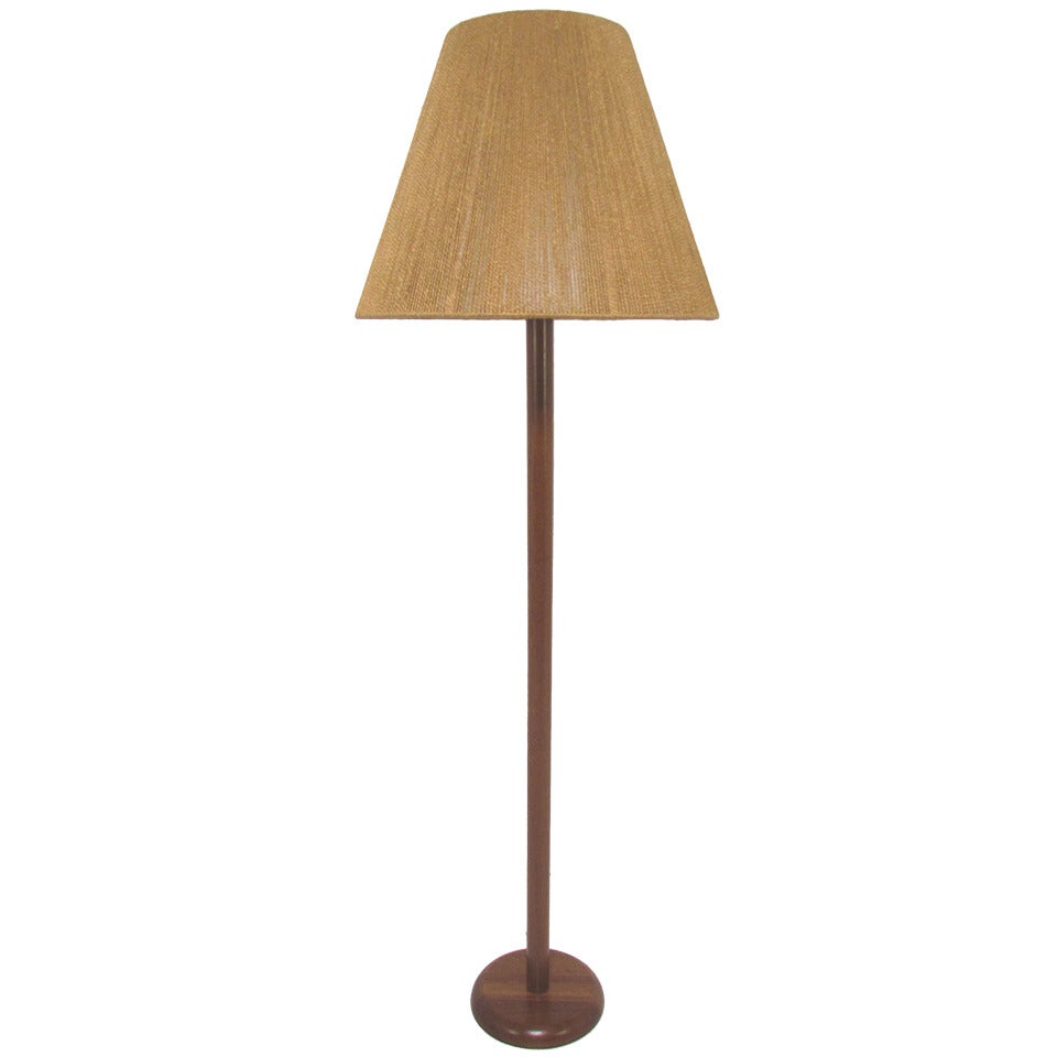 Danish Modern Teak Floor Lamp with Jute Cord Shade ca. 1960s