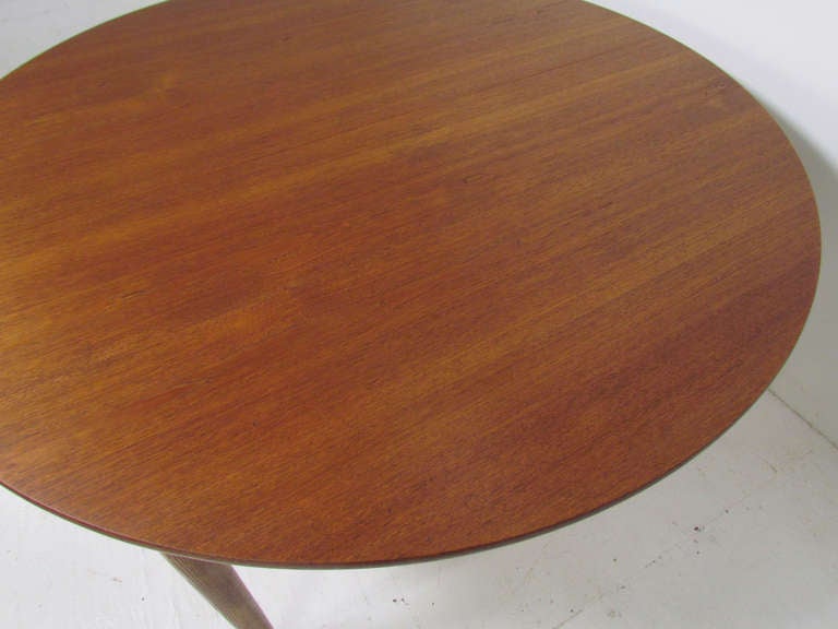 Danish Teak Large Round Expandable Dining Table by Ib Kofod-Larsen for Christensen & Larsen In Good Condition In Peabody, MA