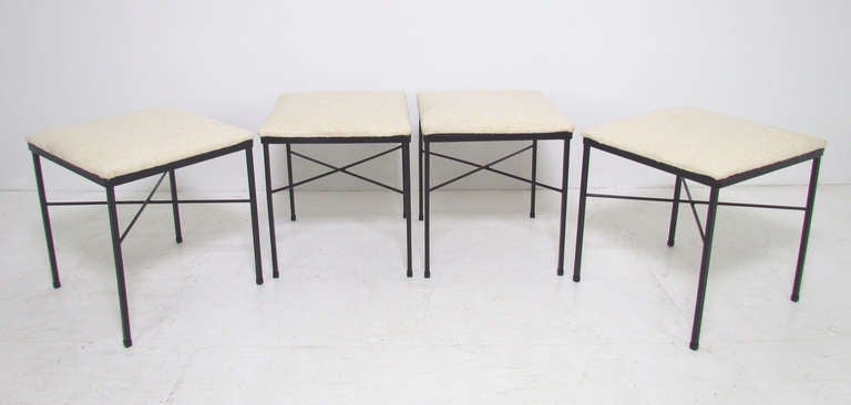 Mid-Century Modern Set of Four X-Base Stools in the Manner of Paul McCobb