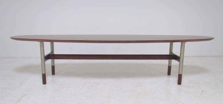 Scandinavian Modern Surfboard Coffee Table in Teak and Rosewood attributed to Arne Vodder