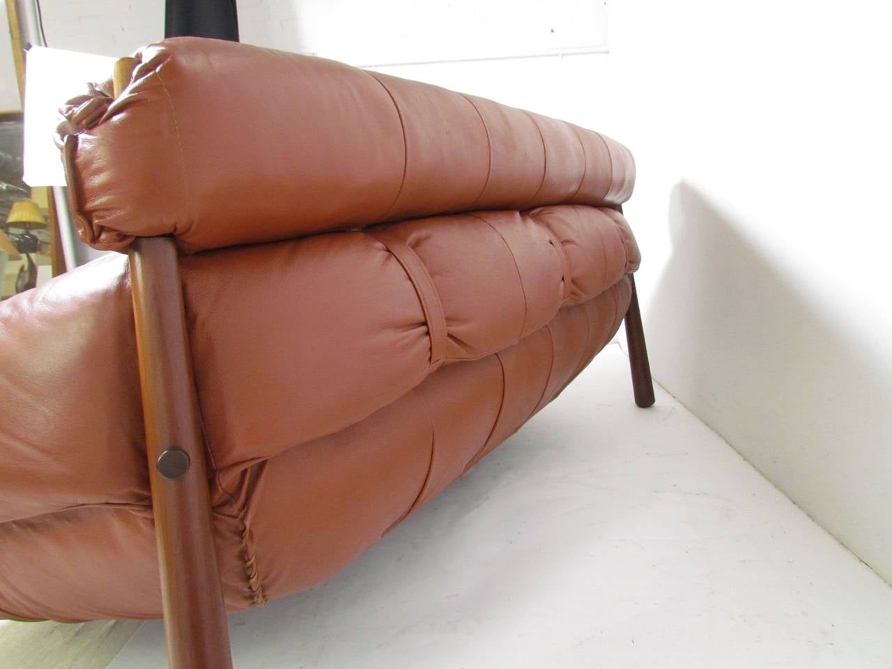 Brazilian Leather and Jacaranda Sofa by Lafer, circa 1950s 2