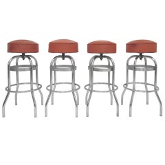 Set of Four Industrial Swivel Bar Stools ca. 1950s