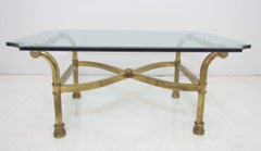 Hollywood Regency Italian Brass Scroll Coffee Table