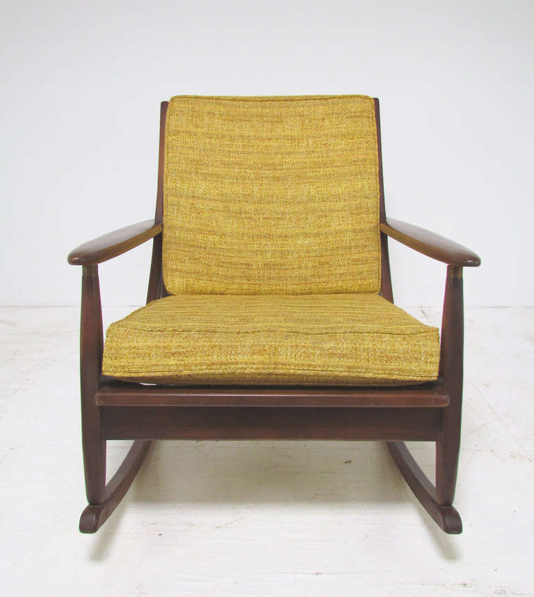 Mid-Century Modern Paddle-Arm Rocking Chair, Circa 1960's In Good Condition In Peabody, MA