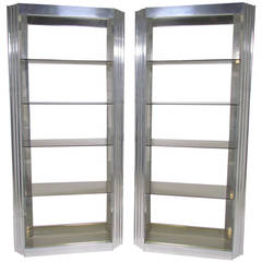 Pair of Deco Style Skyscraper Etageres in Polished Aluminum