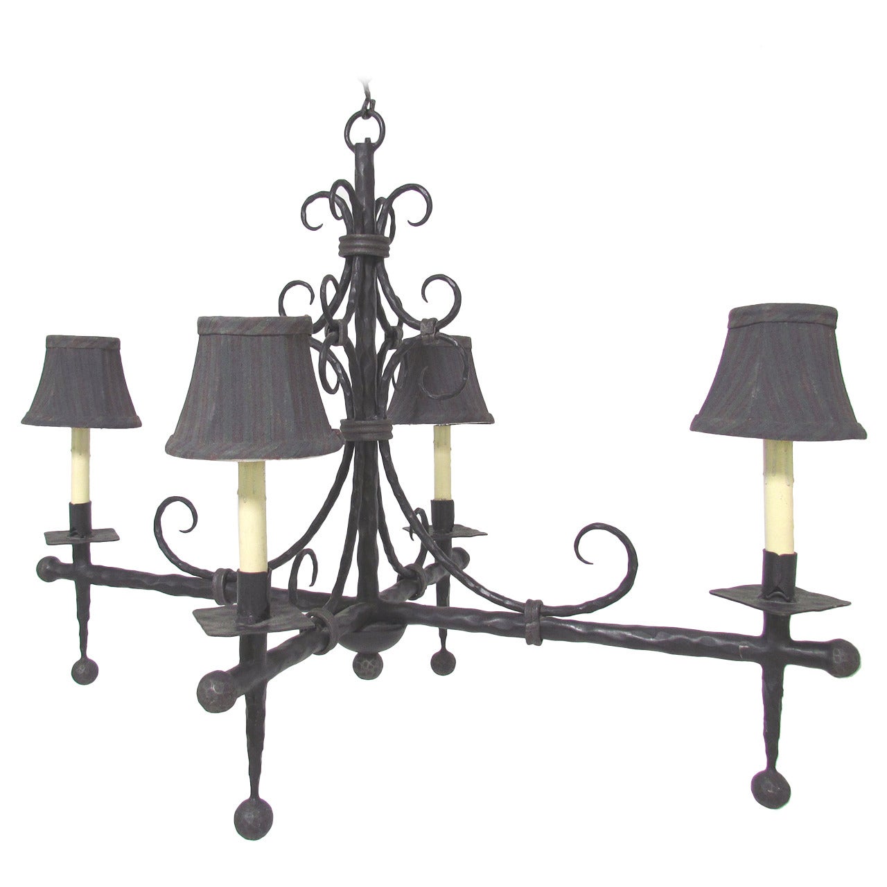 French Modernist Wrought Iron Chandelier
