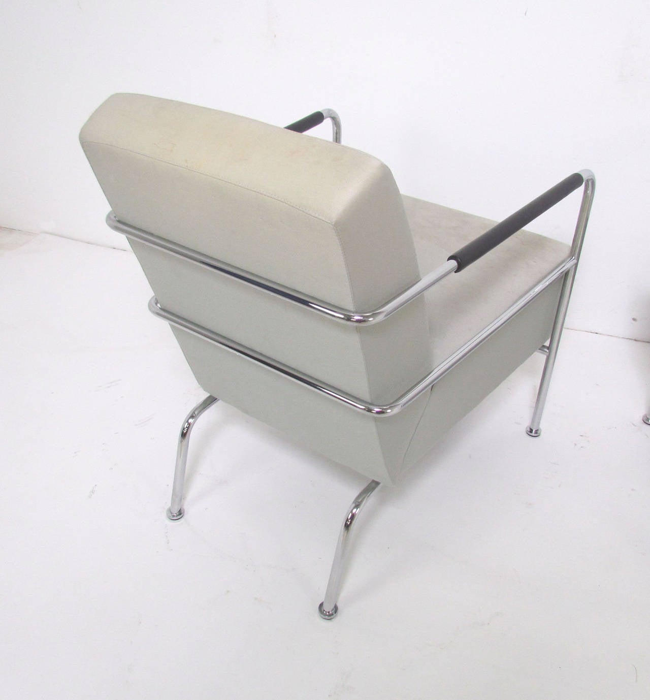 Swedish Pair of Bauhaus Style Modernist Chrome Lounge Chairs