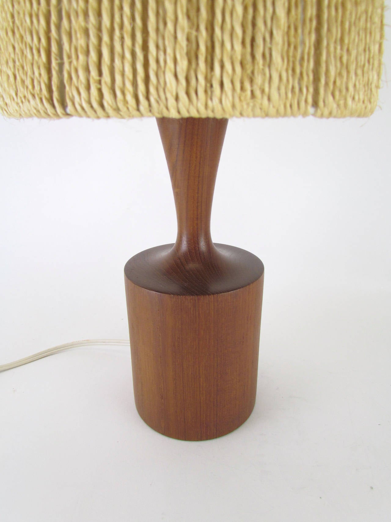 Scandinavian Modern Danish Accent Table Lamp in Jute and Teak by Fog & Mørup