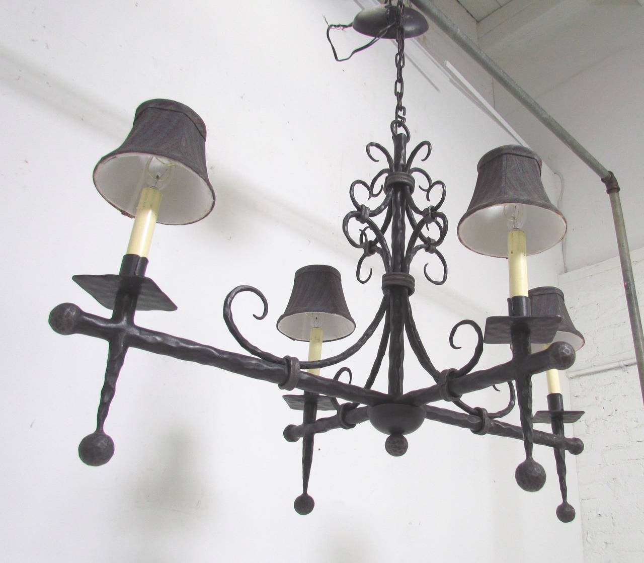 20th Century French Modernist Wrought Iron Chandelier