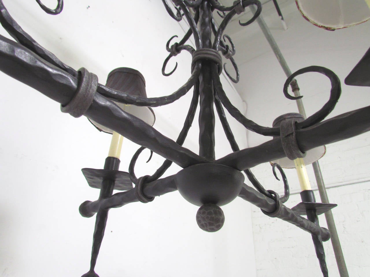 French Modernist Wrought Iron Chandelier 3