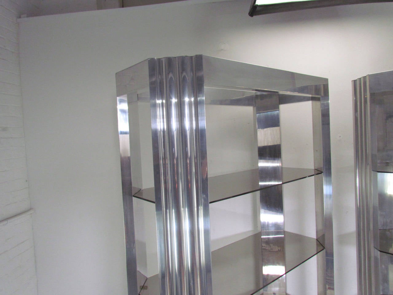 Pair of Deco Style Skyscraper Etageres in Polished Aluminum 1