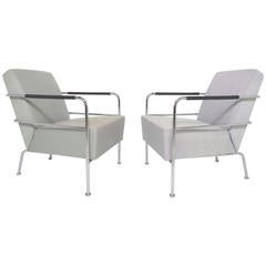 Pair of Bauhaus Style Modernist Chrome Lounge Chairs