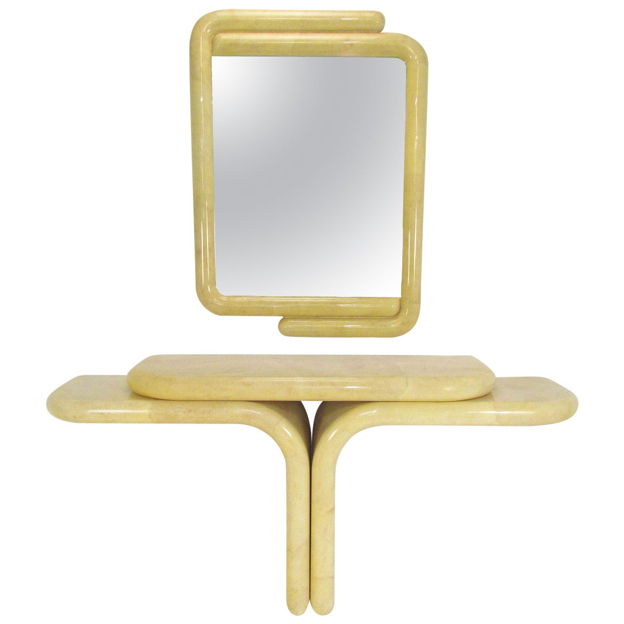 Sculptural Wall Mount Console Table and Mirror in Manner of Karl Springer