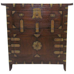 Antique 19th Century Korean Cabinet or Bandaji Chest with Brass Hardware