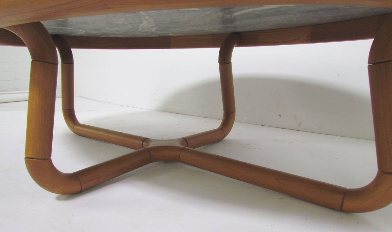 Late 20th Century Sculptural Danish Teak Coffee Table with Zebra Marble Top
