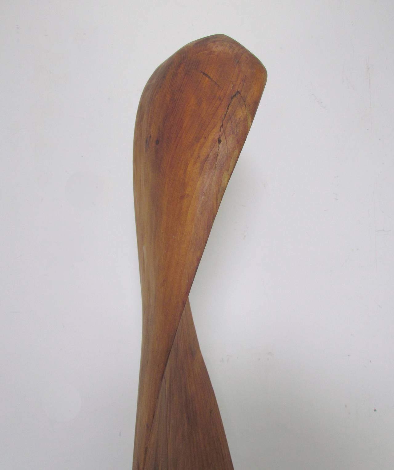 Abstract hand-carved wood floor sculpture, by F. Neal Eddy, signed on bottom and dated 1979. A noted physicist and wood sculptor, Eddy is particularly known for his studies of nudes.