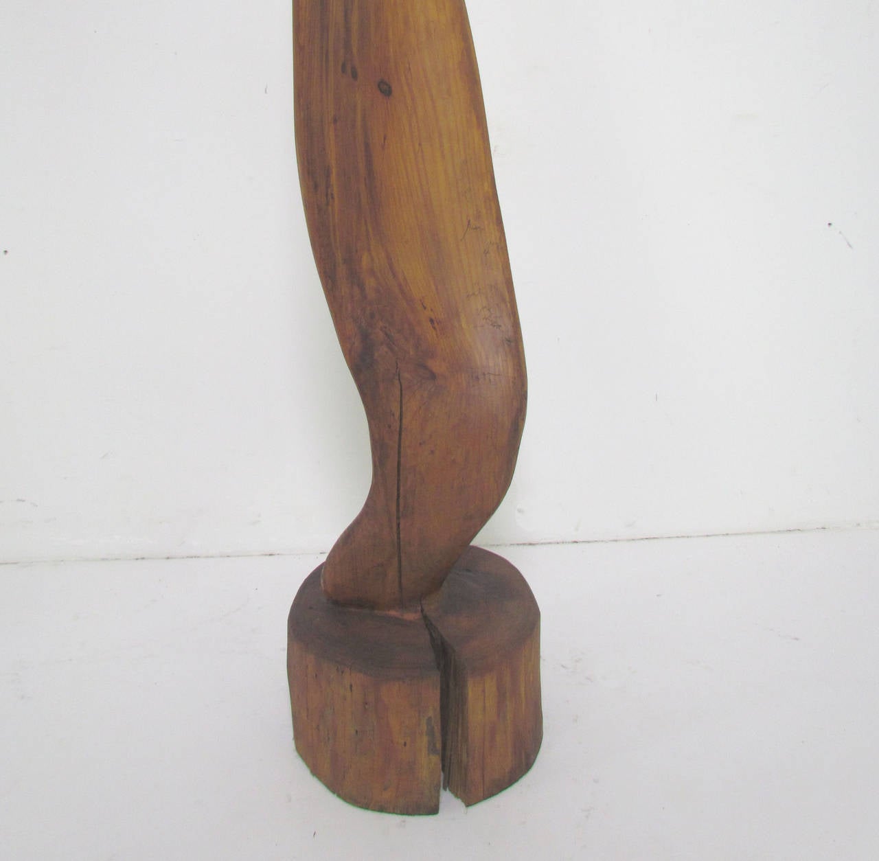 Mid-Century Modern Abstract Hand-Carved Wood Five Foot Floor Sculpture by F. Neal Eddy, Dated 1979