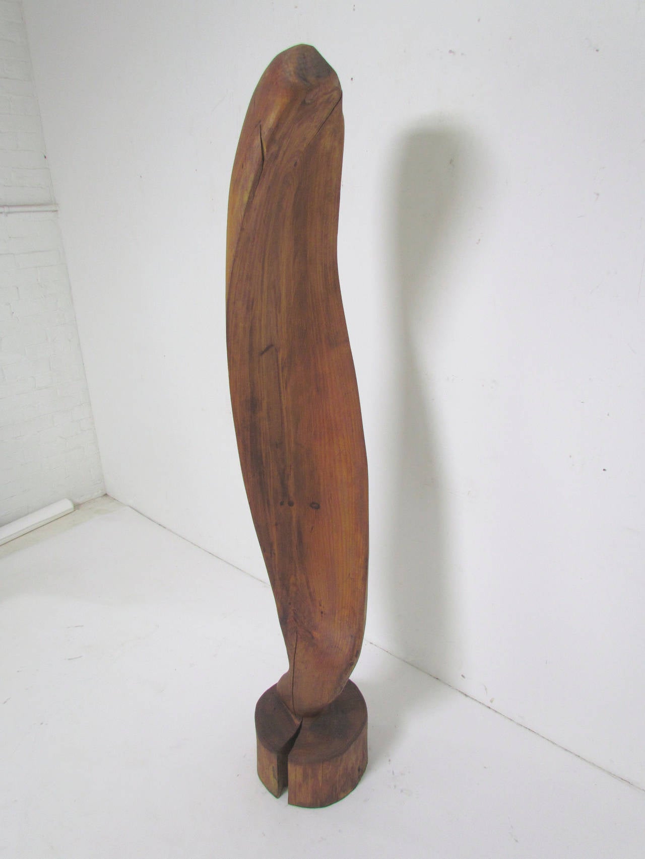 American Abstract Hand-Carved Wood Five Foot Floor Sculpture by F. Neal Eddy, Dated 1979