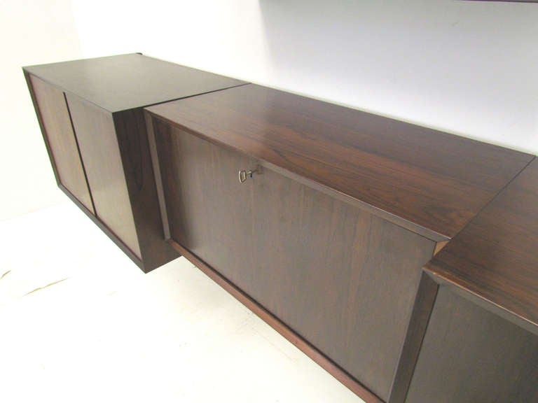 Danish Rosewood Wall Mounted Cabinets by Cado ca. 1960s In Good Condition In Peabody, MA