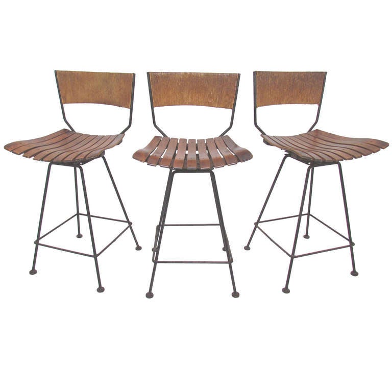 Set of Three Swivel Counter Height Bar Stools by Arthur Umanoff for