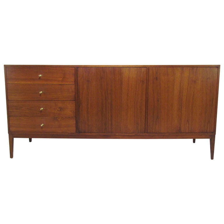 Long Low Twelve Drawer Walnut Dresser or Credenza by Paul McCobb