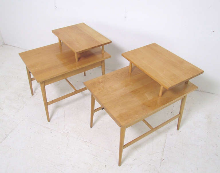 Mid-Century Modern Pair of Two-Tiered Planner Group Side Tables by Paul McCobb