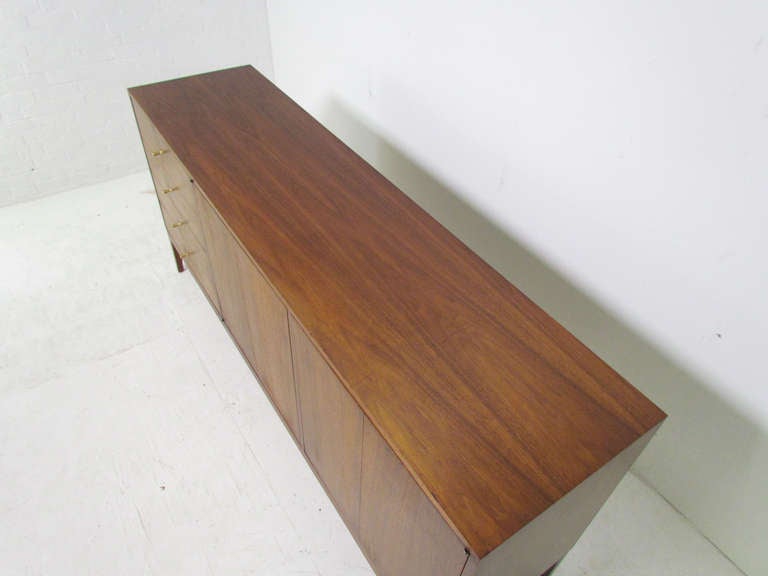 Mid-Century Modern Long Low Twelve Drawer Walnut Dresser or Credenza by Paul McCobb